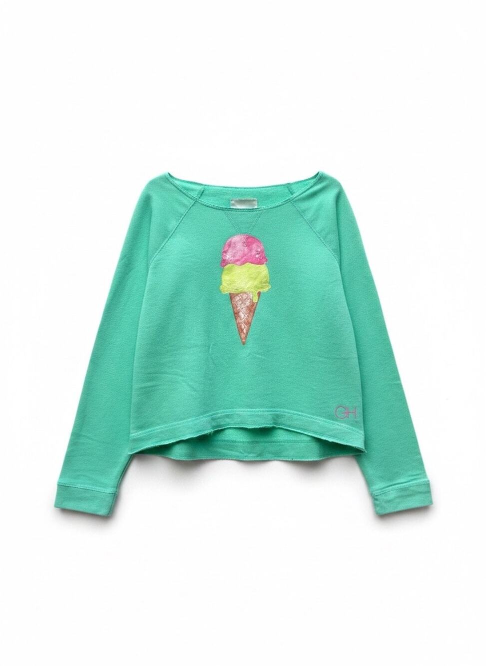 Gilly Hicks Ice Cream Graphic Off-The-Shoulder Sweatshirt, Size L, Mint Green